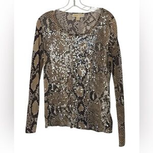 Michael Kors Snake Print Sequin Long Sleeve Top Large